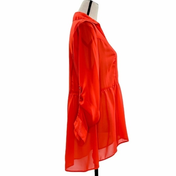 ULTRA Flirt Solid Red Button Down Babydoll Blouse - Picture 4 of 13